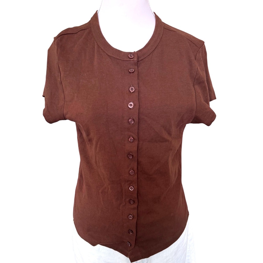 Urban Nation Polo Shirt Button Front Short Sleeve Top Brown Preppy XL